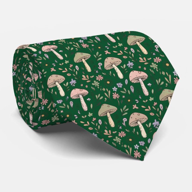 Gravata Cogumelo Hunter Green | Presente de Noivado para P (Rolled)