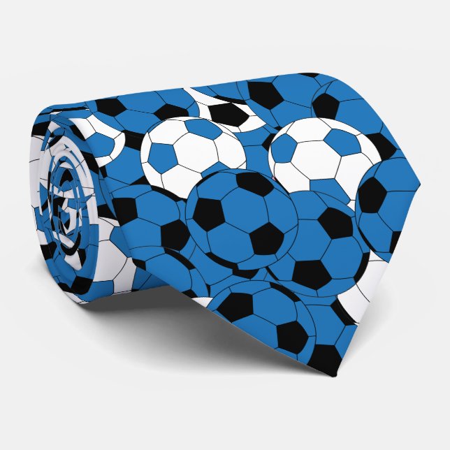 Gravata Colagem azul, branca e preta da bola de futebol (Rolled)