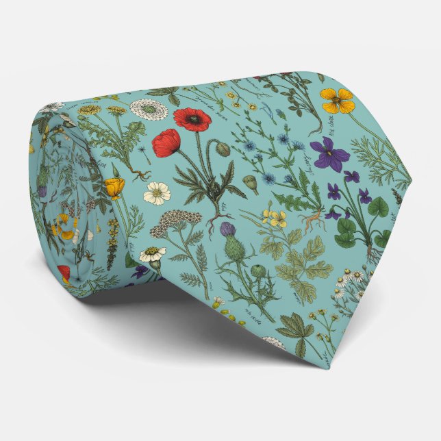 Gravata Colagem de flores silvestres em azul (Rolled)