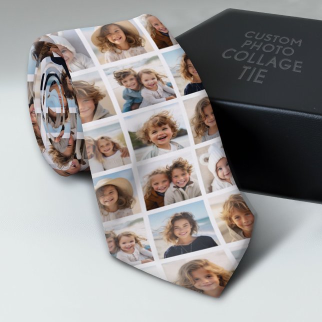 Gravata Colagem de Fotos - 9 Imagens em uma Grade - Branco (Custom Photo Collage Tie - Create Your Own Look)