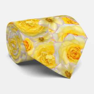 Gravata Colagem Floral Amarelo-Branco de Flores de Grande 