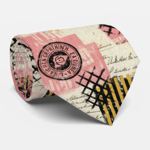 Gravata Colagem Vintage de Mídia Mista - Papel Danificado
