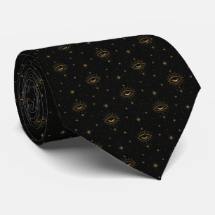 Gravata Colar Preto Místico Olho Celestial Luxuoso Dourado