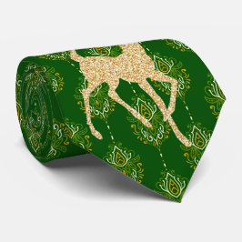 Gravata Coleção de Natal Dourada Deer em Verde