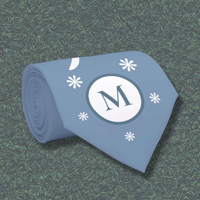 Gravata Coletor do Pescoço do Monograma com Energia Azul D (Dusty Blue Flower Power Monogram Neck Tie)