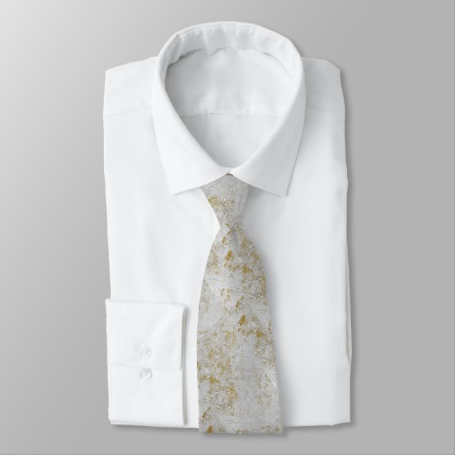 Gravata Colheita com Design Branco Dourado Brocade Moderno (Amarrado)