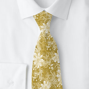 Gravata Colheita de Batik Floral Dourado