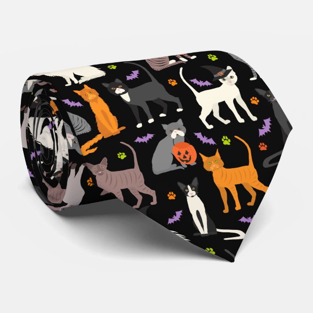 Gravata Colheita de Gatos Halloween (Rolled)