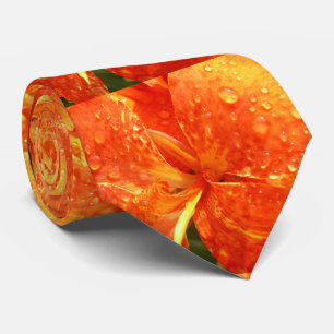 Gravata Colheita Floral Laranja e Amarela Masculina