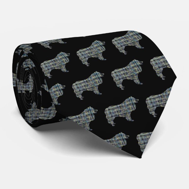 Gravata Collie Rough Dog Yellow & Black Grid Tie (Rolled)