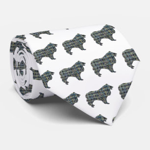 Gravata Collie Rough Dog Yellow & Black Grid White Tie