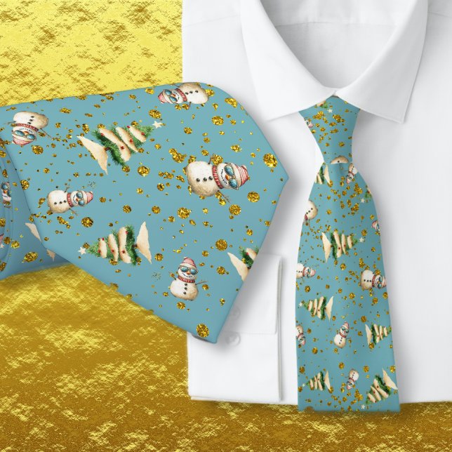 Gravata Colonial Blue Sand Snowman Beach Christmas (Criador carregado)