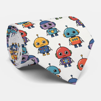 Gravata Colorful Cute Robot Pattern