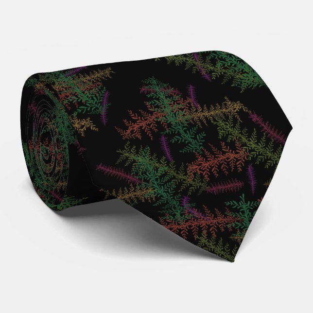 Gravata Colorful Fallen Leafy Repeating Pattern On Black   (Rolled)