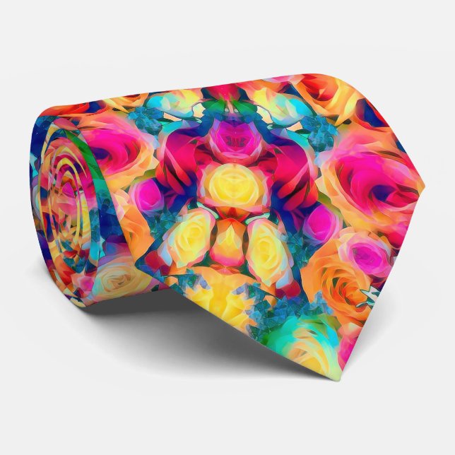 Gravata Colorful Neck Tie with Roses (Rolled)