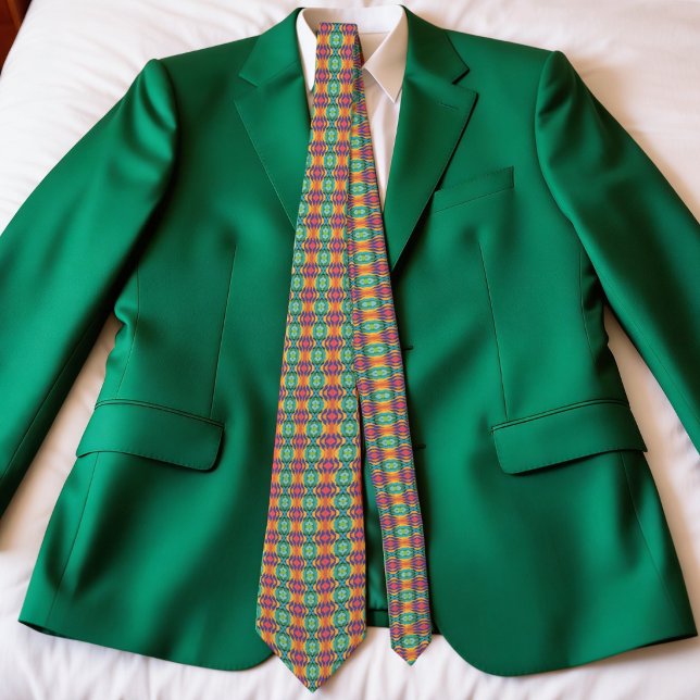 Gravata Colorful Waves And Diamonds (Hand‑drawn diamonds, bold colors, and a retro twist. This tie is anything but ordinary.)