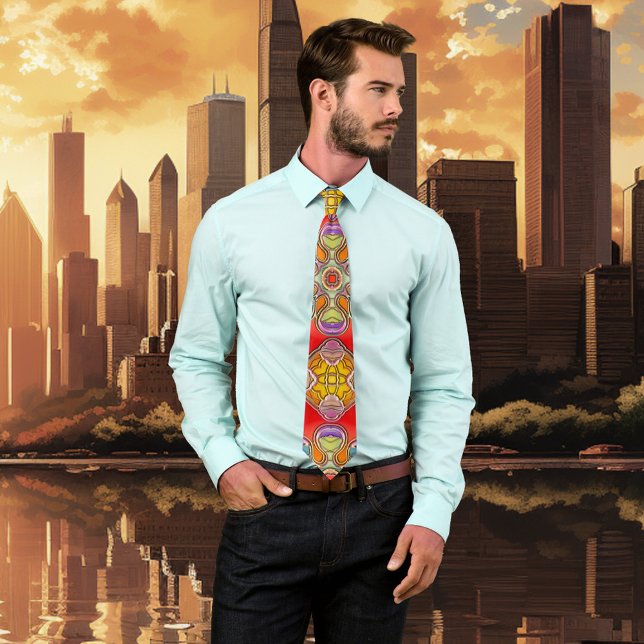 Gravata Colorida Artista Liderada Vidro Fantasia Tie (Tie with a colorful artistic design inspired by leaded glass. For Christmas or other occasions)