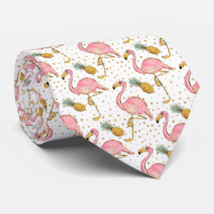 Gravata Colorida Summer Vibes Pineapple Flamingo Neck Tie