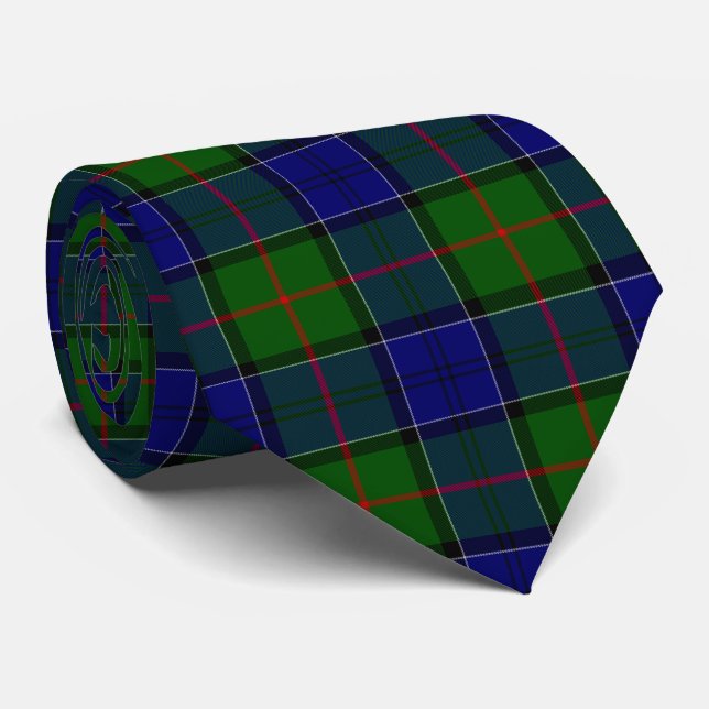 Gravata Colquhoun tartan xadrez verde azul (Rolled)