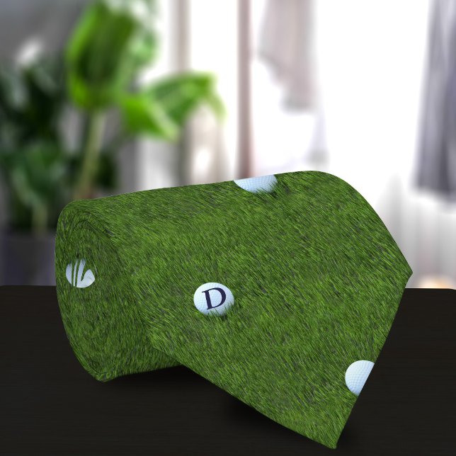 Gravata Coluna de Pai de Golfe Verde Monograma Monograma C (Fun golf ball pattern green tie for your Golfing Dad - just add his initial)