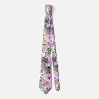 Gravata Coluna Floral de Prato de Aquarela