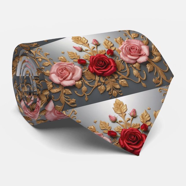 Gravata Coluna Rosa e Rosa vermelha (Rolled)