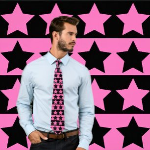Gravata Coluna rosa quente e preta riscada (padrão estela
