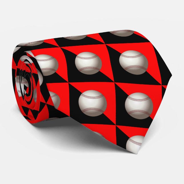 Gravata com Baseball Vermelha e Preta (Rolled)