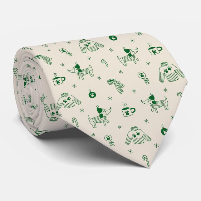 Gravata com Cães de Natal Desenhados à Mão (Rolled)