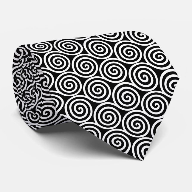 Gravata com Círculos em Espiral Abstratos em Preto (Rolled)