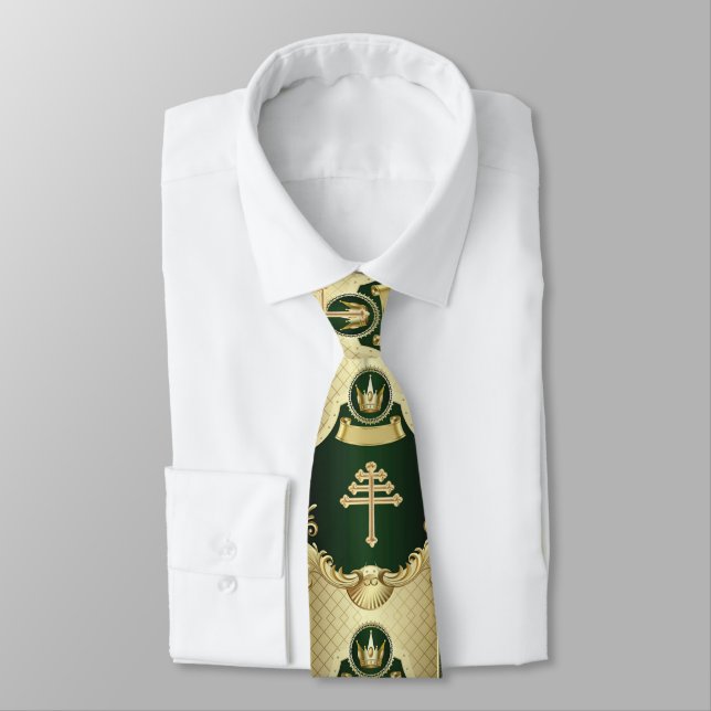 Gravata com Cruz da Igreja Maronita e Cedro do Líb (Amarrado)