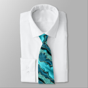 Gravata com Design de Brilho Azul Teal Dourado