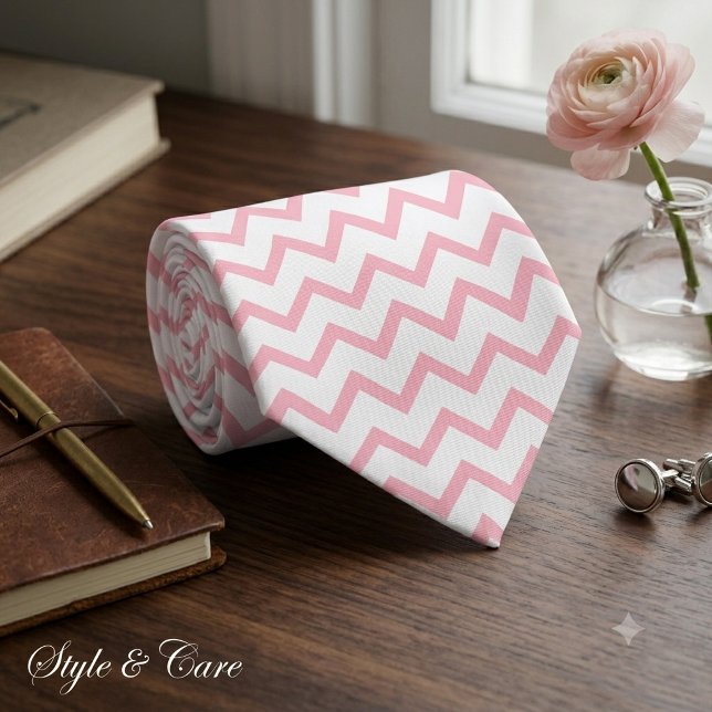 Gravata com Design Moderno de Chevron em Estilo Ro (Modern Chevron Design Tie in Pink and White Style)