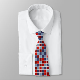 Gravata com Elegante Padrão Xadrez Vermelho e Azul
