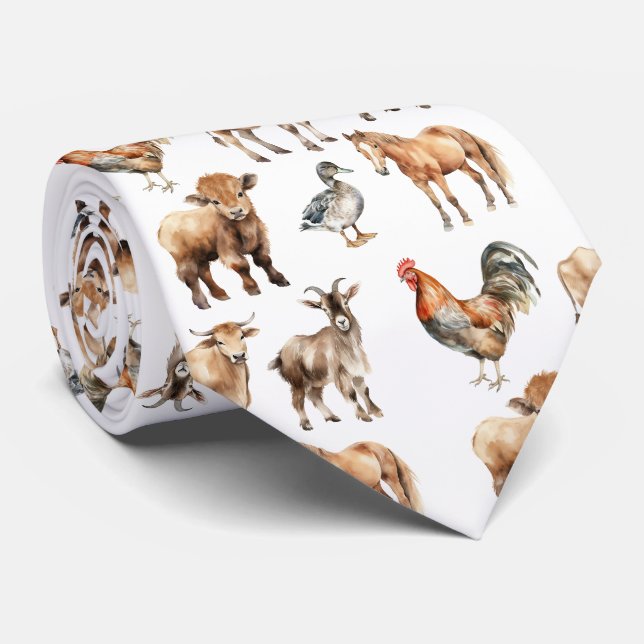 Gravata com Estampa de Animais de Fazenda (Rolled)