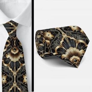 Gravata com Estampa de Conchas Art Deco Preto e Do