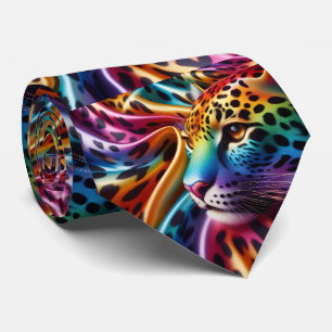 Gravata com Estampa de Leopardo Arco-Íris