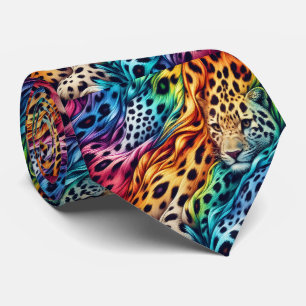 Gravata com Estampa de Leopardo Arco-Íris