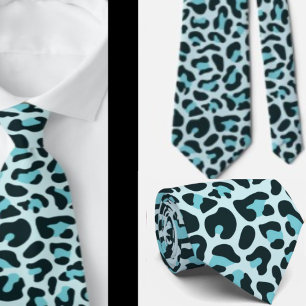Gravata com Estampa de Leopardo Azul Punk Rock