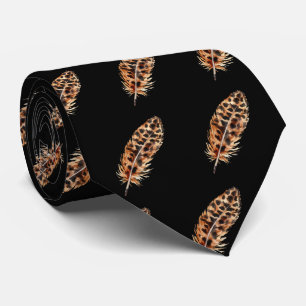 Gravata com Estampa de Pena e Impressão de Leopard