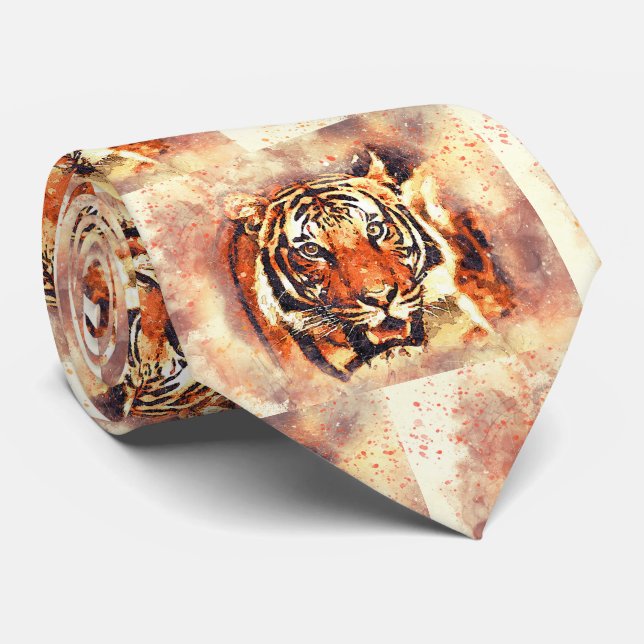 Gravata com Estampa de Tigre Masculino (Rolled)