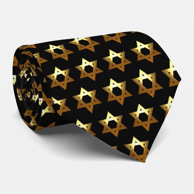 Gravata com Estrela de Davi Preta e Dourada (Rolled)