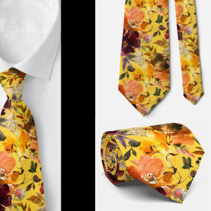 Gravata com Flores de Tons de Outono e Rosas Amare
