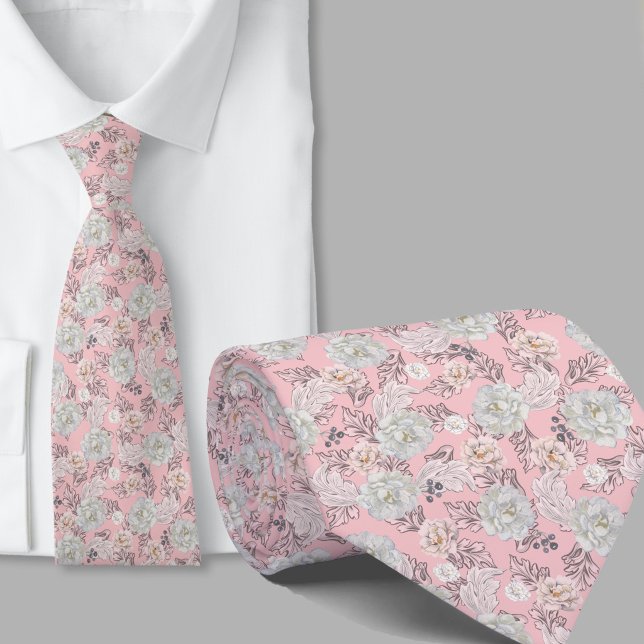Gravata com Flores Padrão Rosa Empoeirado (Criador carregado)