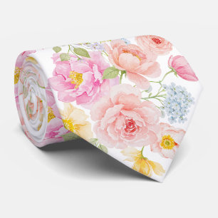 Gravata com Flores Pastel Vibrantes