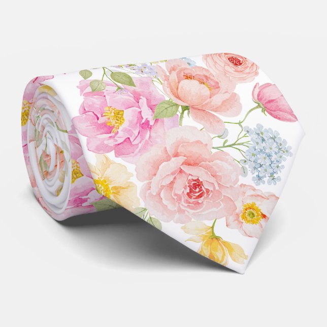 Gravata com Flores Pastel Vibrantes (Rolled)