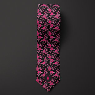 Gravata com Flores Rosa Bege sobre Preto