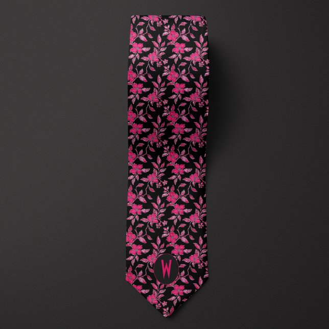 Gravata com Flores Rosa em Preto (Criador carregado)