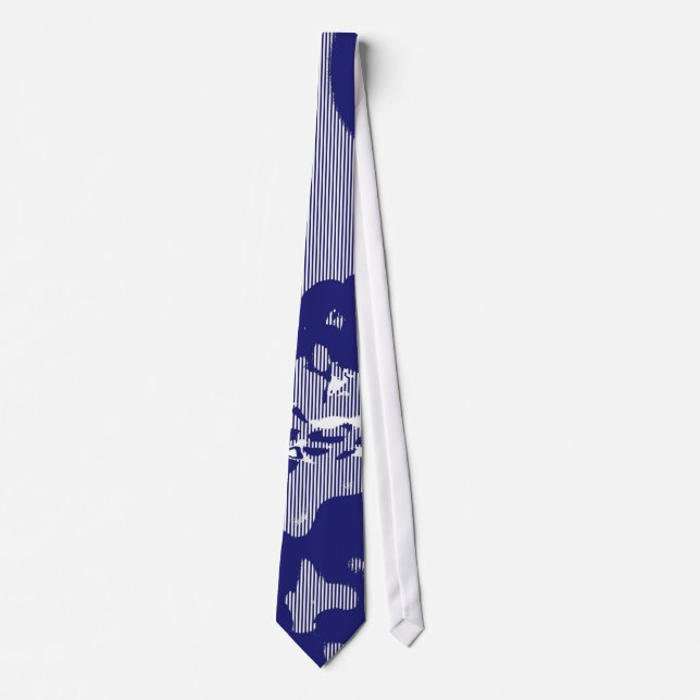 Gravata com Listras de Arte Retro Azul e Branco Pa (Frente)