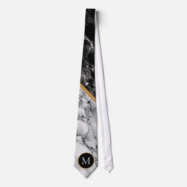 Gravata com Monograma Personalizado Preto Branco M (Frente)